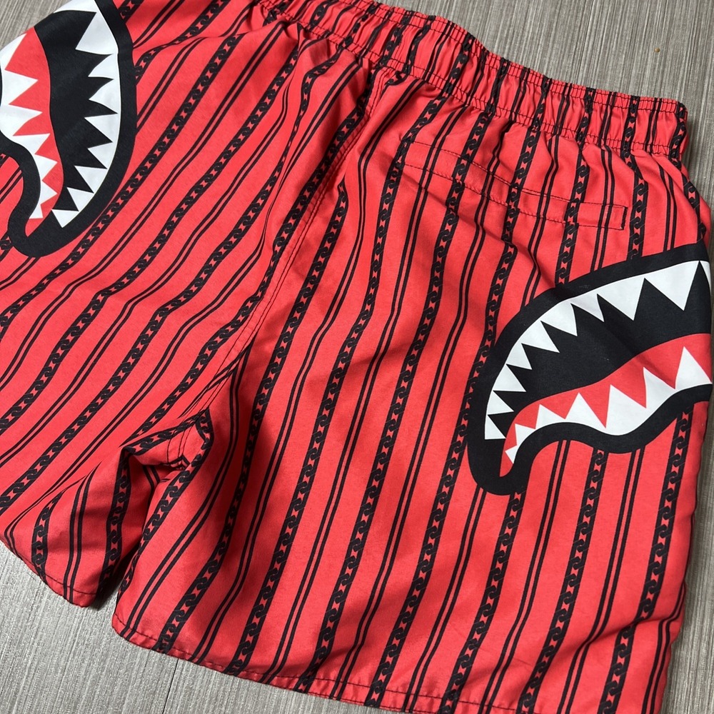 Sprayground Mens Red Black Strip Shark Mouth Swim Trunks Limited Edition Size S